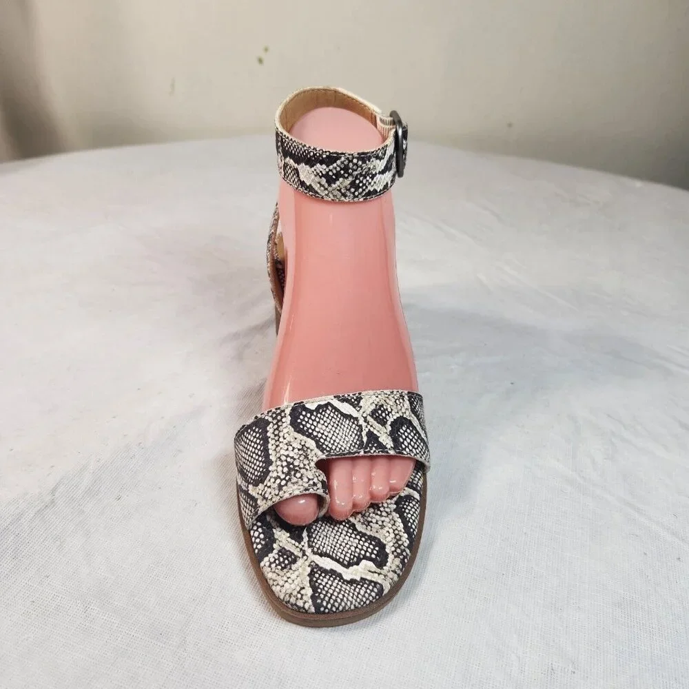 Lucky Brand Size 7.5 Women' Sandals Loklin Snake Print Ankle Strap Brown (32) - Picture 7 of 11